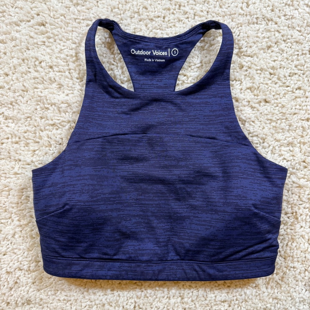 Outdoor Voices Navy Blue Space Dye High Neck Racerback Sports Bra S Athletic